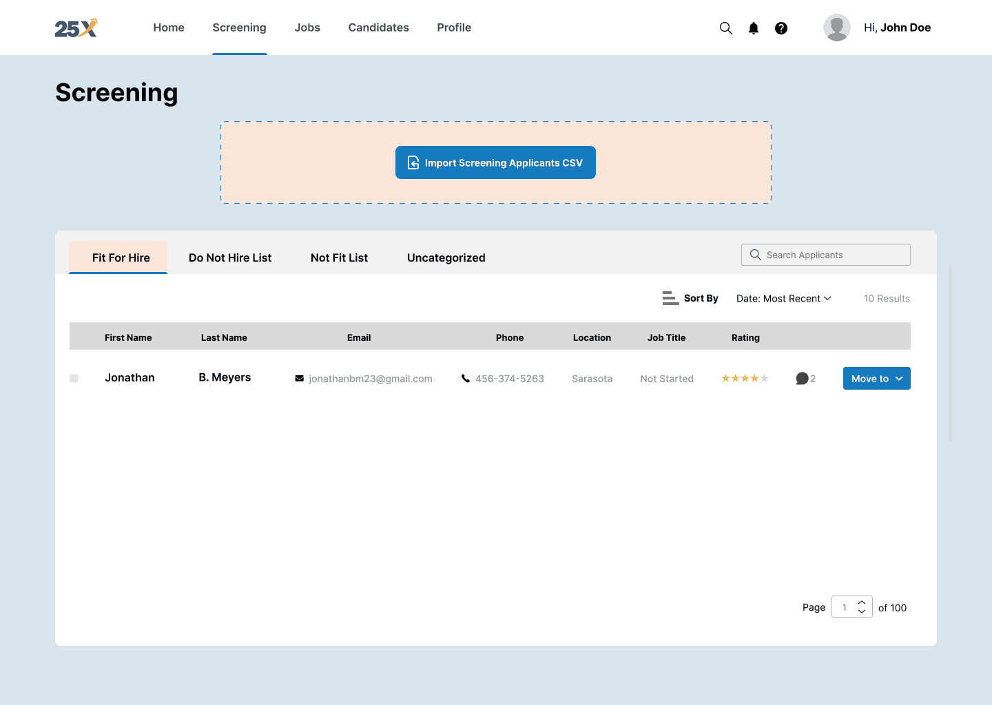 25x Screening interface