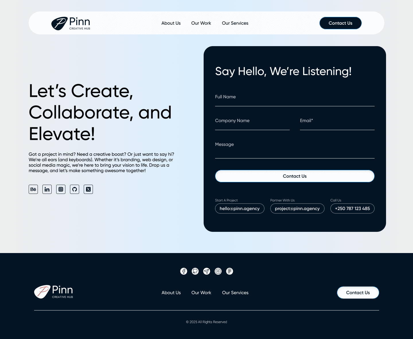 Pinn Creative Hub contact us page