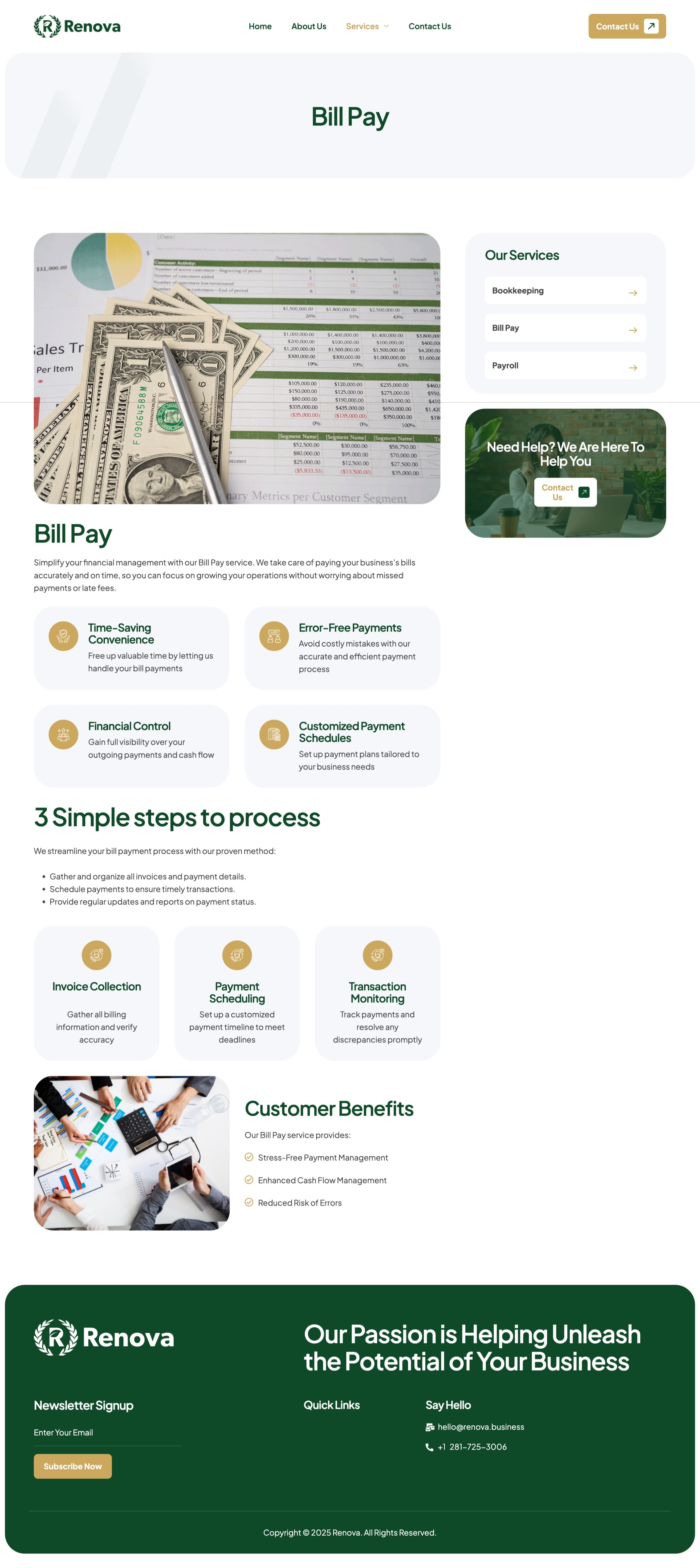Renova website services section screenshot